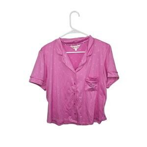Juicy Couture Women’s Pink Jeweled Button Up Soft Short Sleeve Pajama Top Sz L
